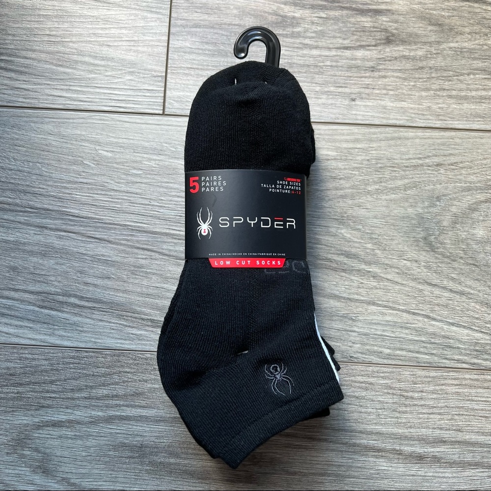 Spyder 5 Pair Pack Low Cut Men Black/Gray/White Socks 10-13 Shoe 6-12